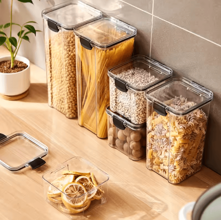 Sealed Kitchen Storage Jars Large Grain and Seasoning Storage Organizer Moisture-Proof Plastic Storage Box Set