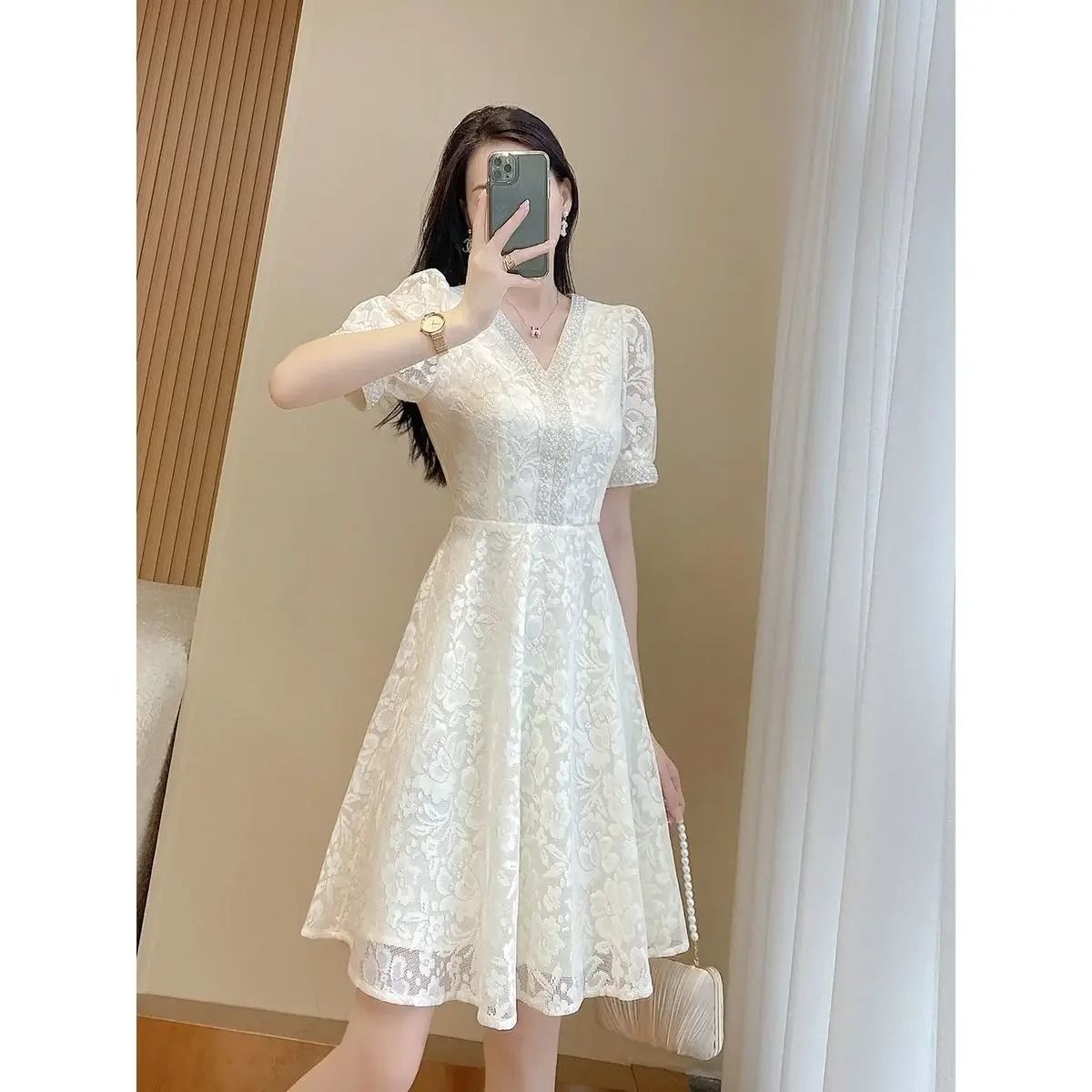 Elegant White Midi Dress Womens Formal Occasion Dress Luxury Birthday Party Dress