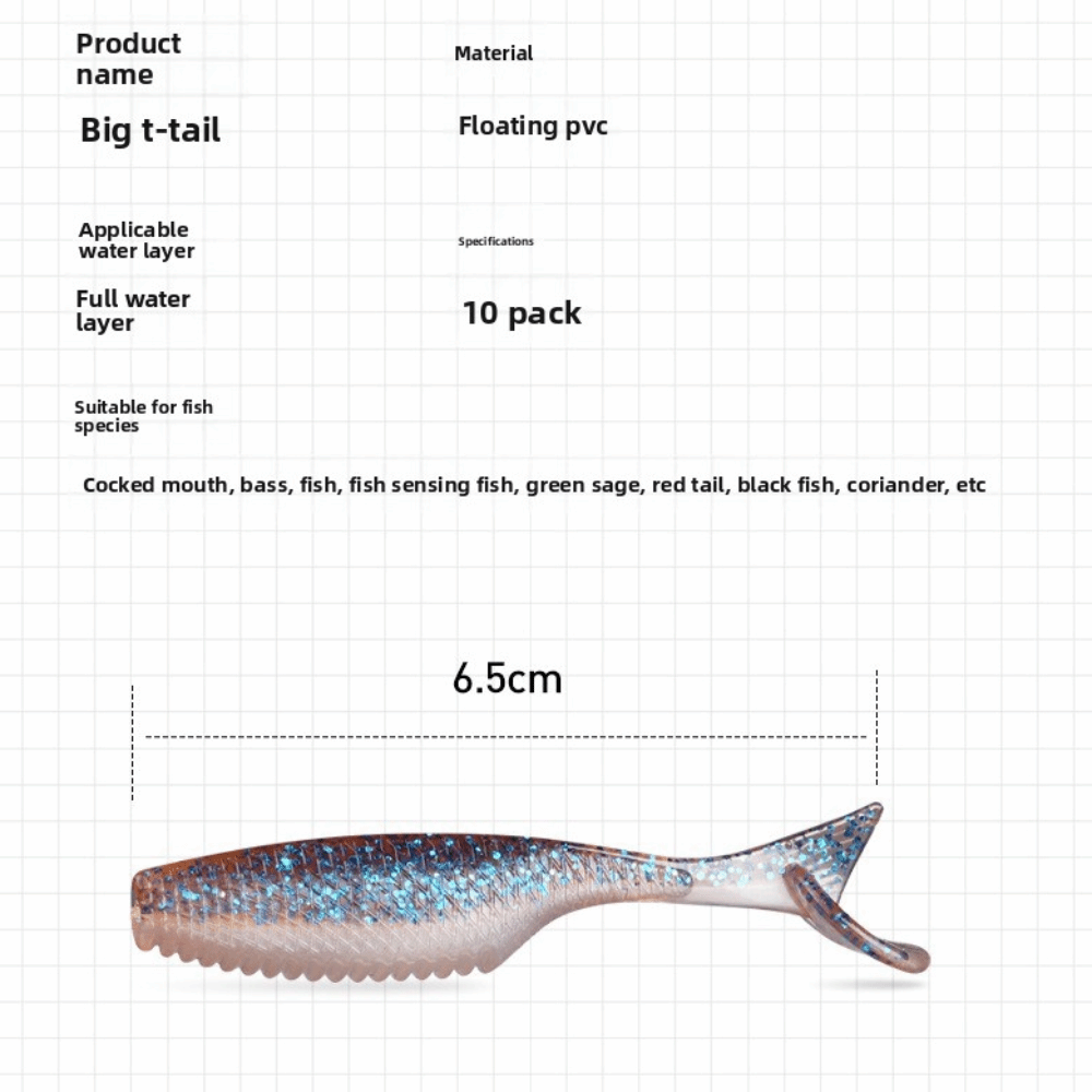 Fishing Soft Bait Floating Feature, T-Tail Design Slow-Sink Action Swimbait Set