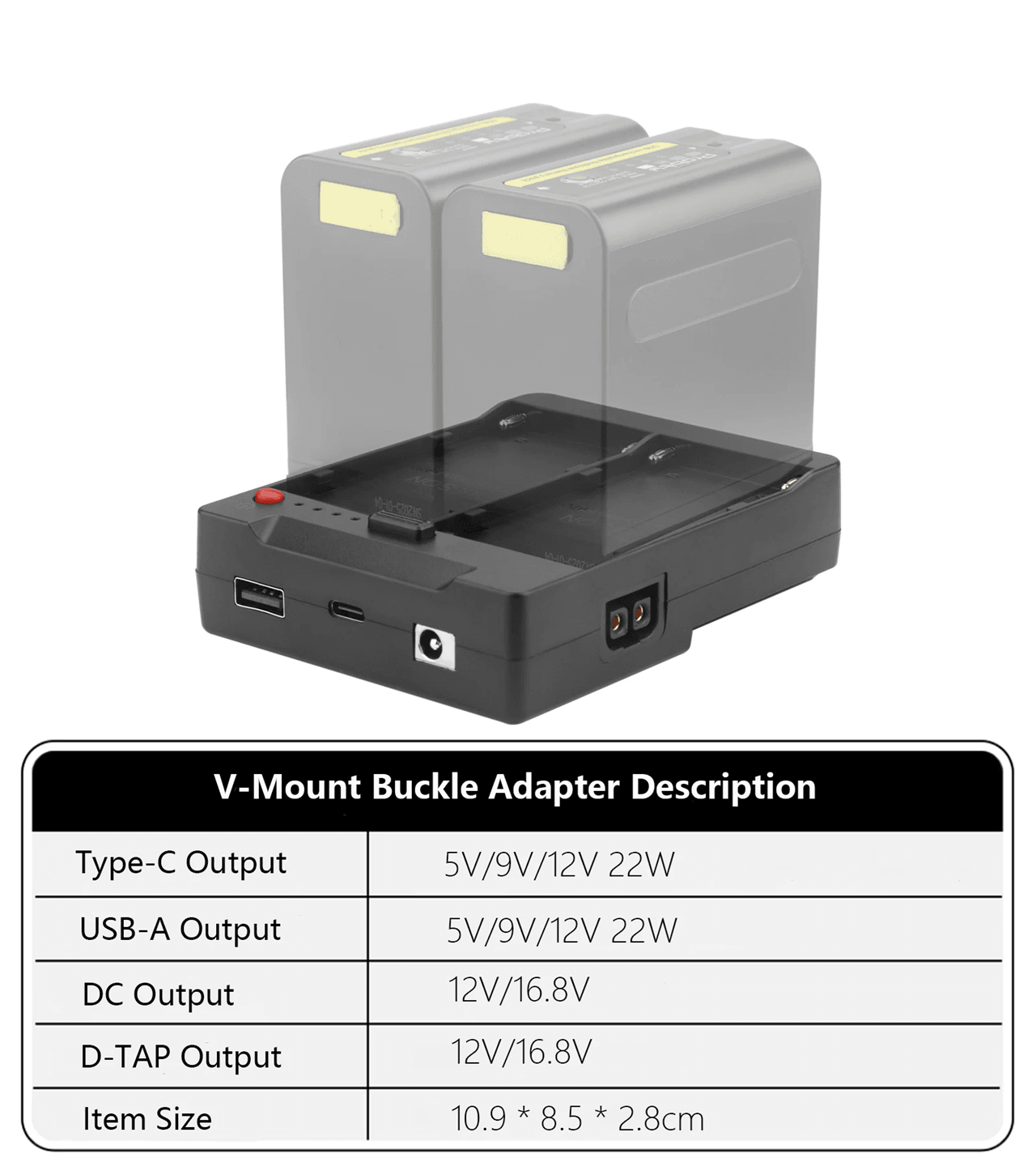 Probty Dual NPF970 to V Mount Converter Plate with D Tap