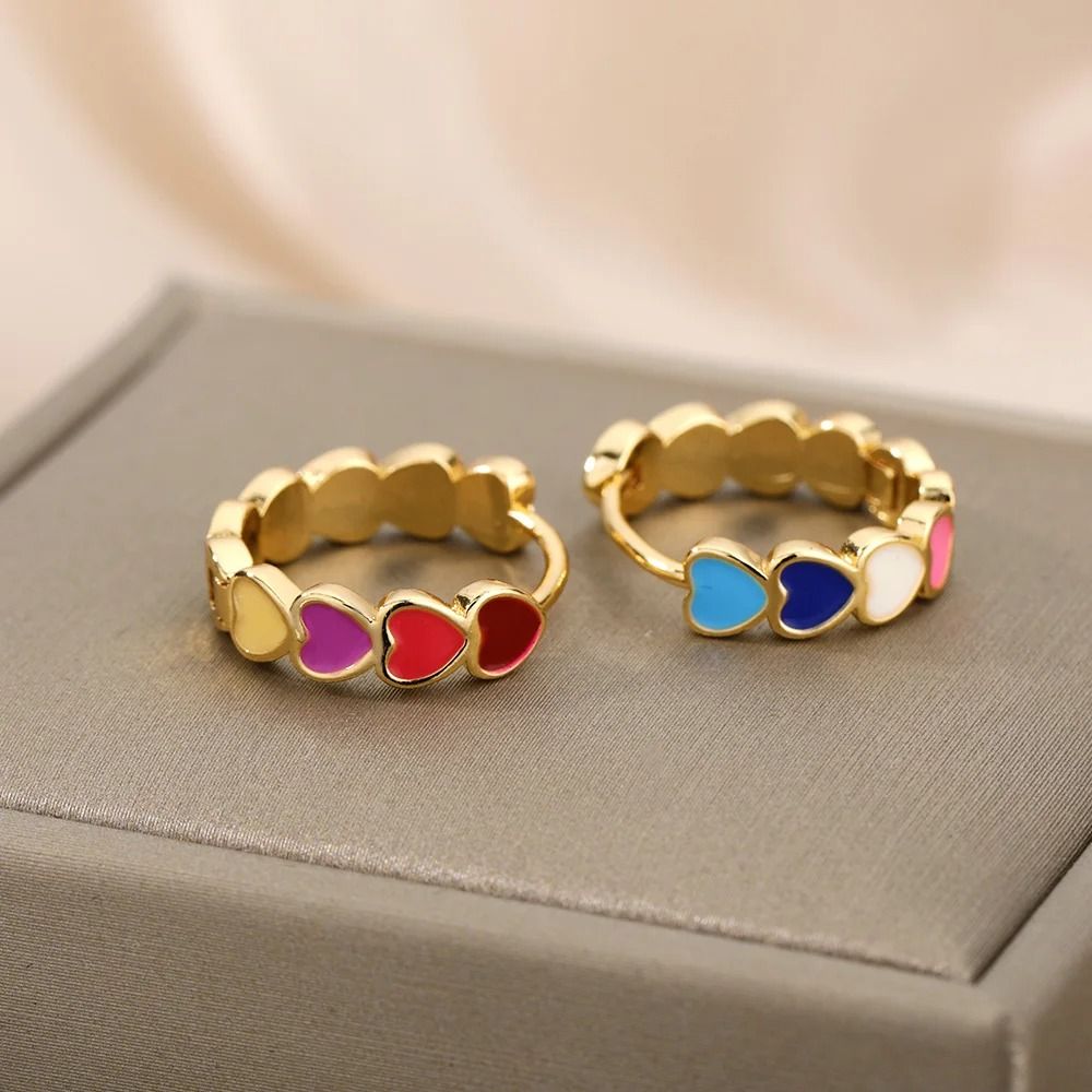 Rosy Heart Charm Hoop Earrings