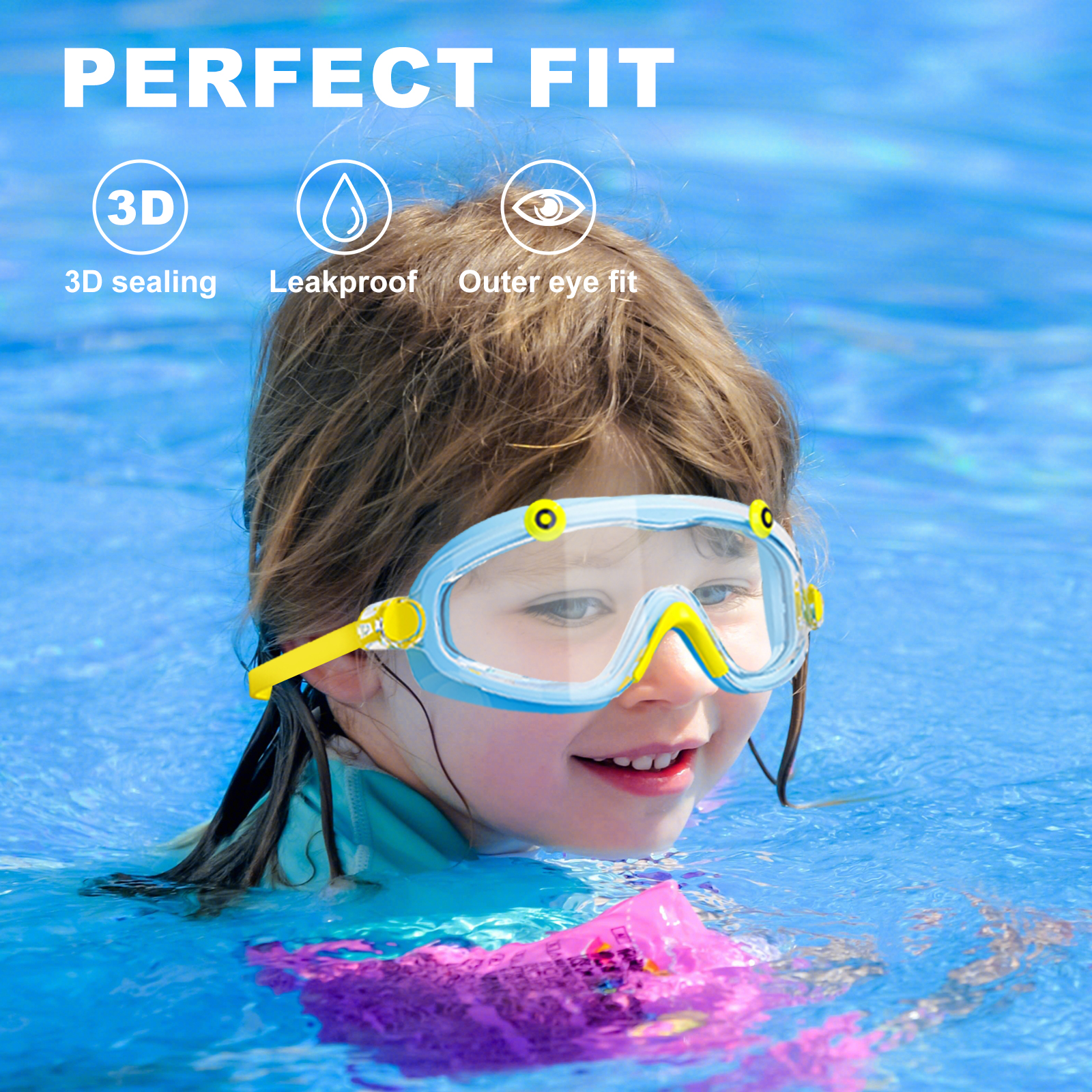 Kids Anti Fog Swim Goggles with Earplugs Wide View No Leak Silicone Mask