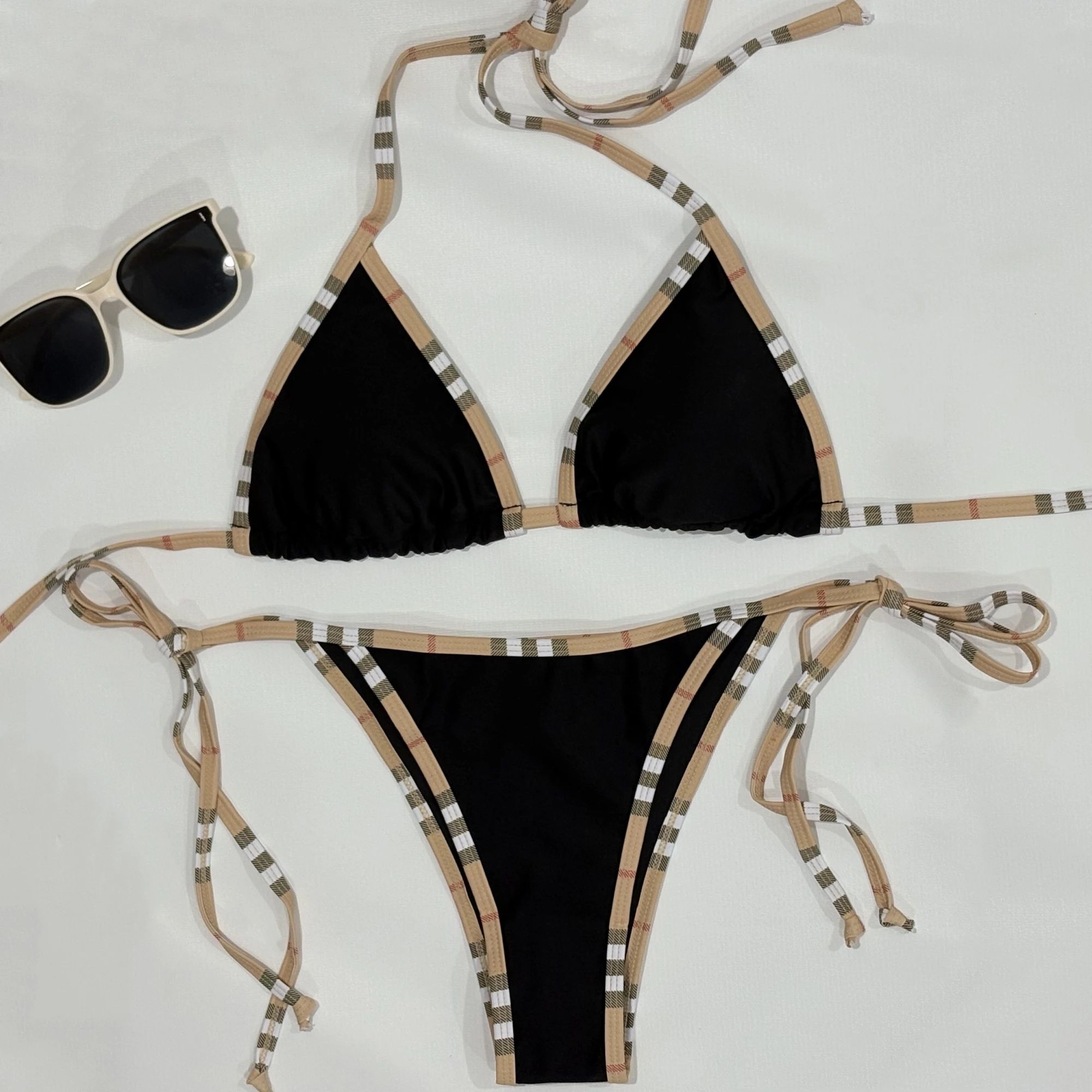 Luxury Stripe Halter Two Piece Bikini Set