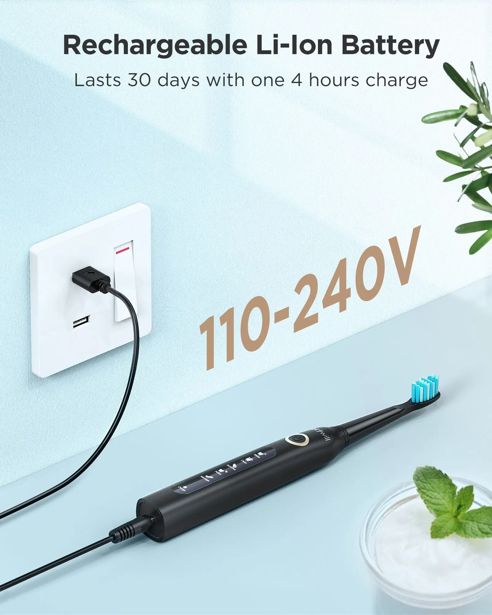 Electric Sonic Toothbrush Rechargeable Waterproof with Replacement Heads