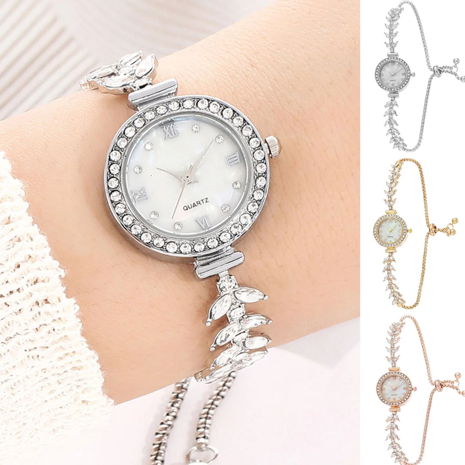 Women's Diamond Inlaid Quartz Crystal Wristwatch