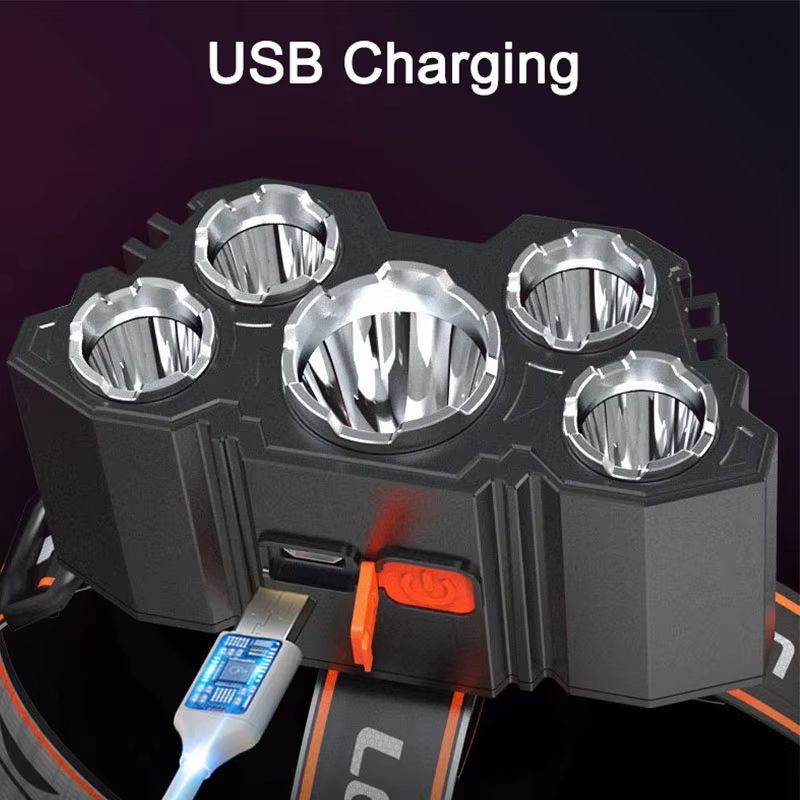 USB Rechargeable 5-LED Headlamp With 4 Lighting Modes