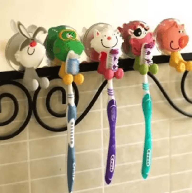 Cute Cartoon Animal Toothbrush Holder with Suction – Kids Wall-Mounted Toothbrush & Toothpaste Organizer