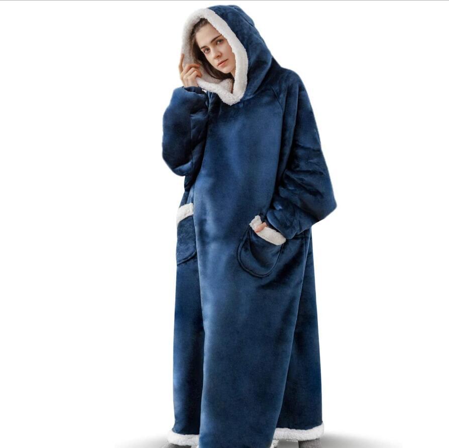 Oversized Super Long Flannel Blanket with Sleeves, Winter Hoodie Sweatshirt Pullover for Women Men, Giant TV Fleece