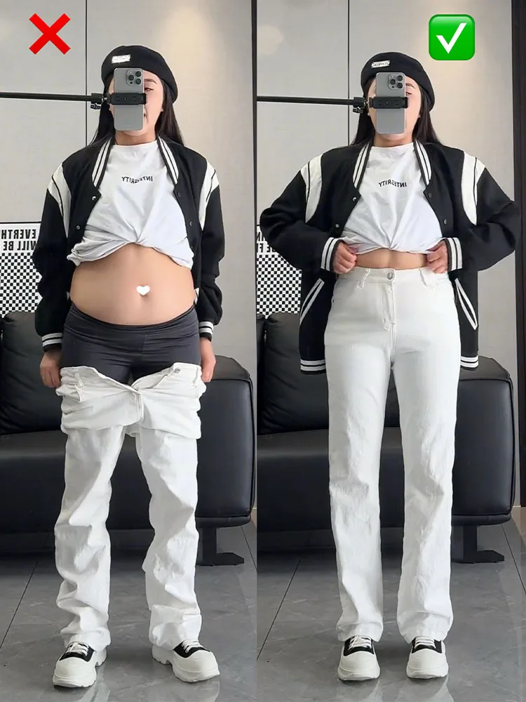 White Jeans, Baggy Straight Jeans for Women, High Waist Loose Pants, Autumn Wide Leg Jeans, Slim Waist Hip Covering