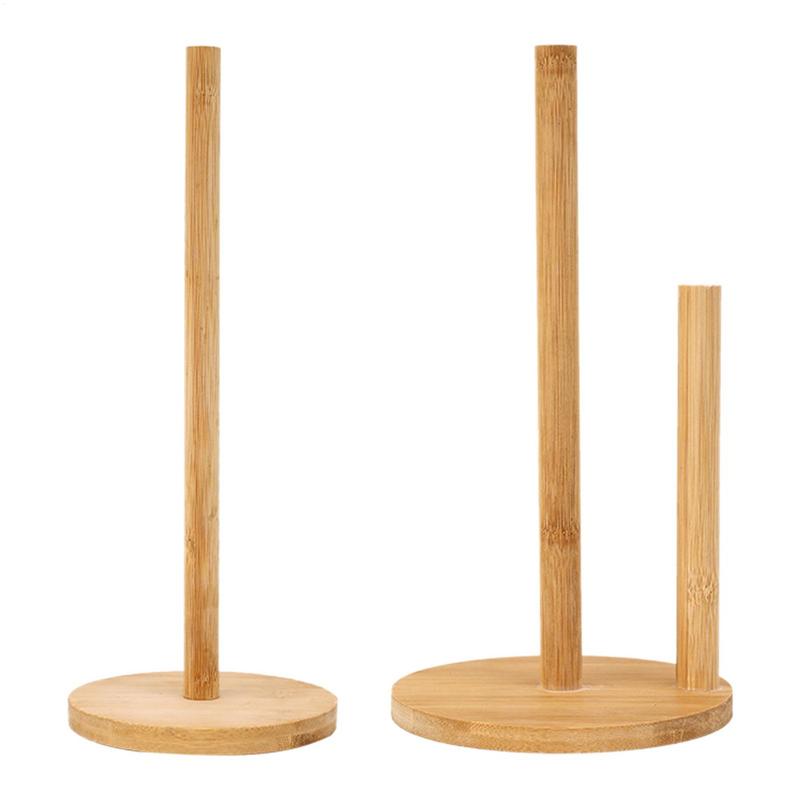 Wooden Paper Towel Holder for Kitchen & Bathroom  Vertical Stand for Tissue Rolls