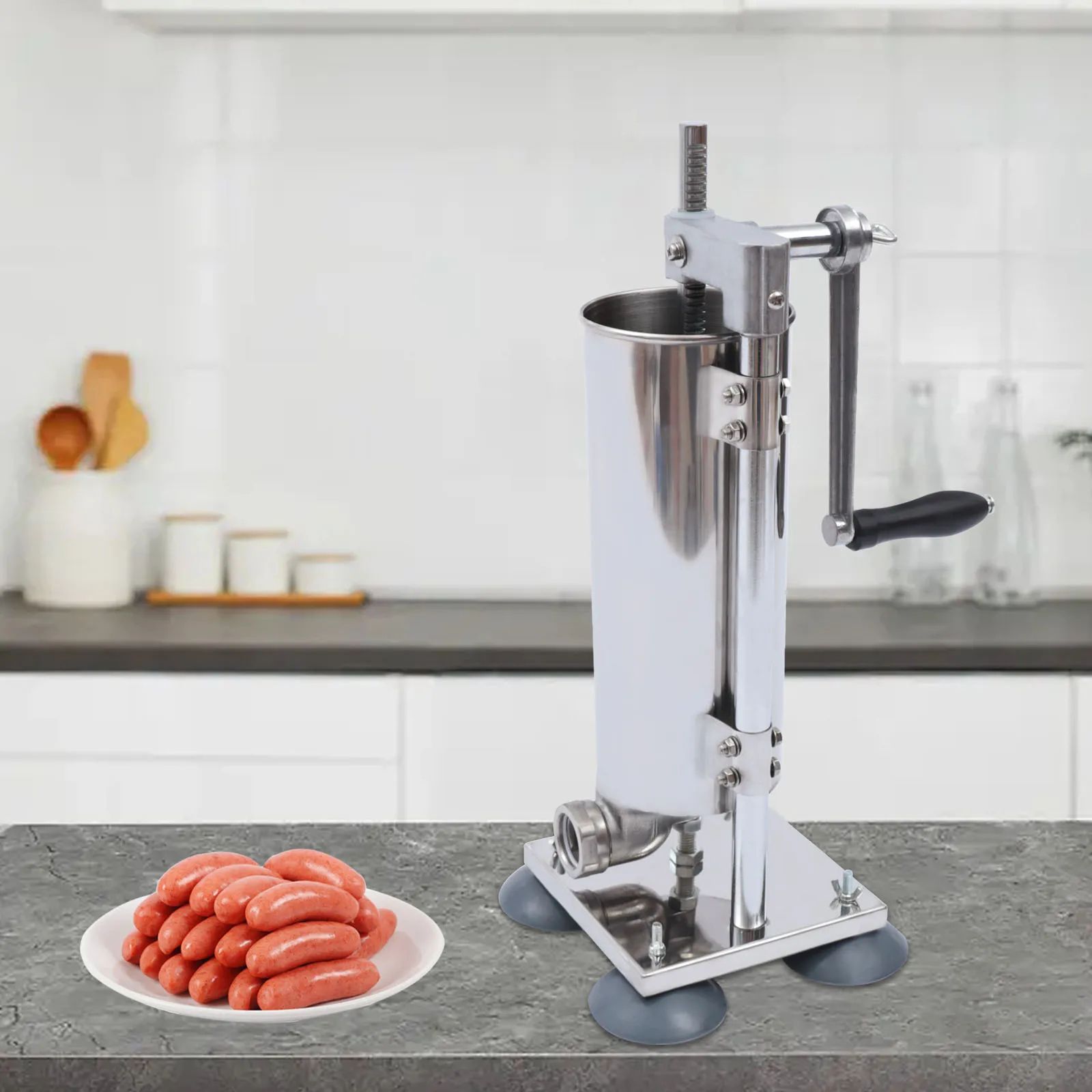 3L Stainless Steel Vertical Sausage Stuffer – Heavy Duty Manual Sausage Stuffer with 11 Filling Tubes
