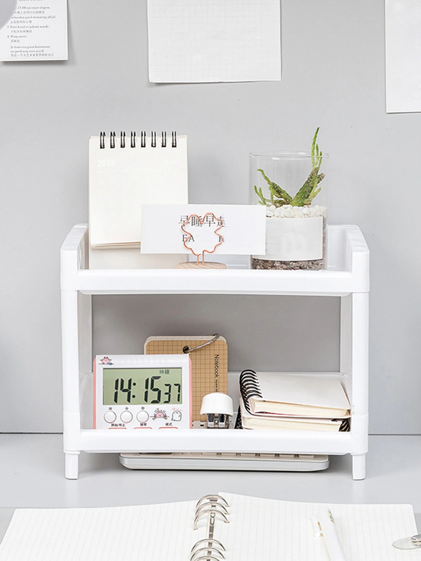 DualTier Desk Organizer Shelf for Cosmetics, Stationery and Office Storage