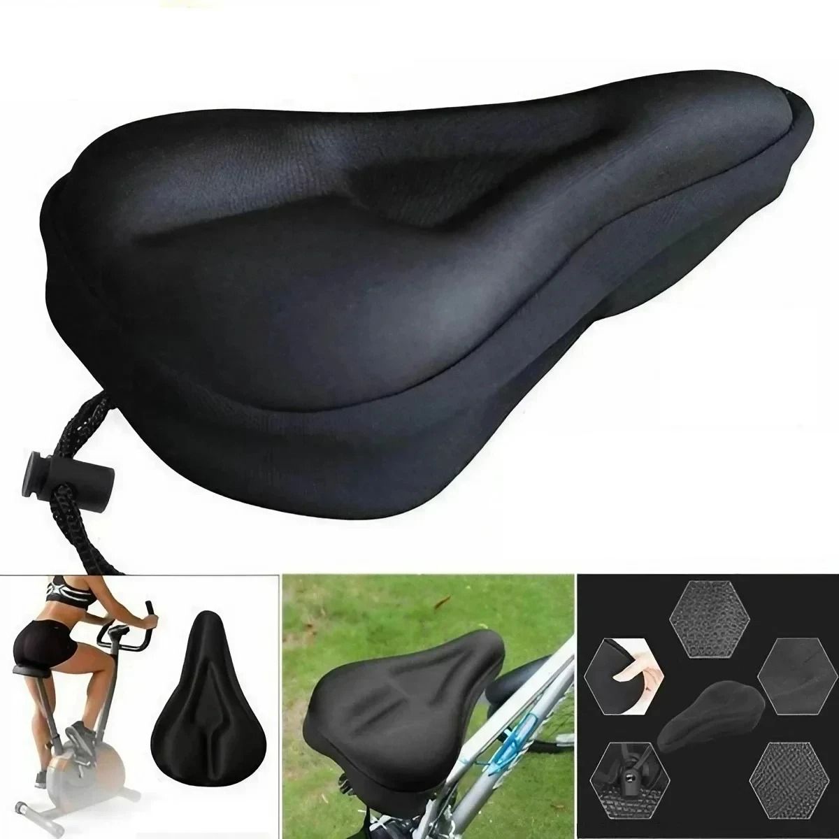 Wide Gel Bicycle Seat Cushion Soft Padded Saddle Cover for Mountain and Exercise Bikes