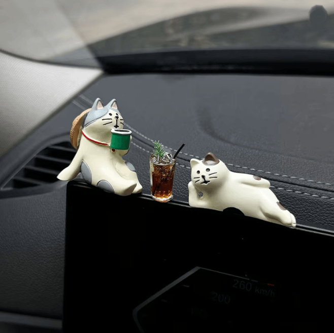 Cute Cat Car Dashboard Ornament Resin Kitten Interior Decor