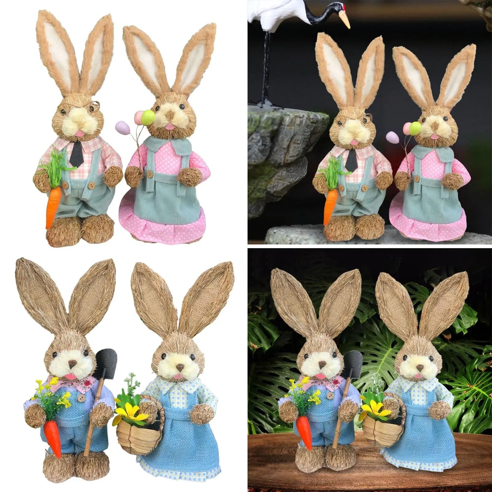 Easter Straw Rabbit Duo – High-Definition Artisanal Botanical Sculptures