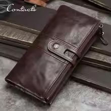 CONTACT'S Genuine Leather Men Clutch Wallet with Zipper Coin Pocket