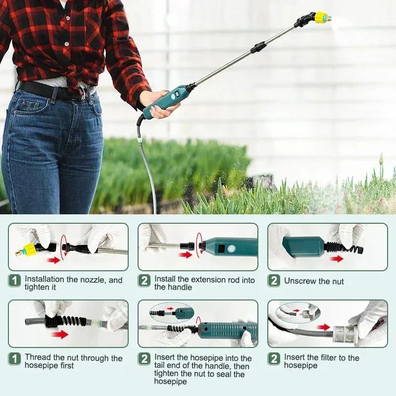High-Pressure Electric Garden Sprayer (2400mAh) with 3 Nozzles & Telescopic Wand