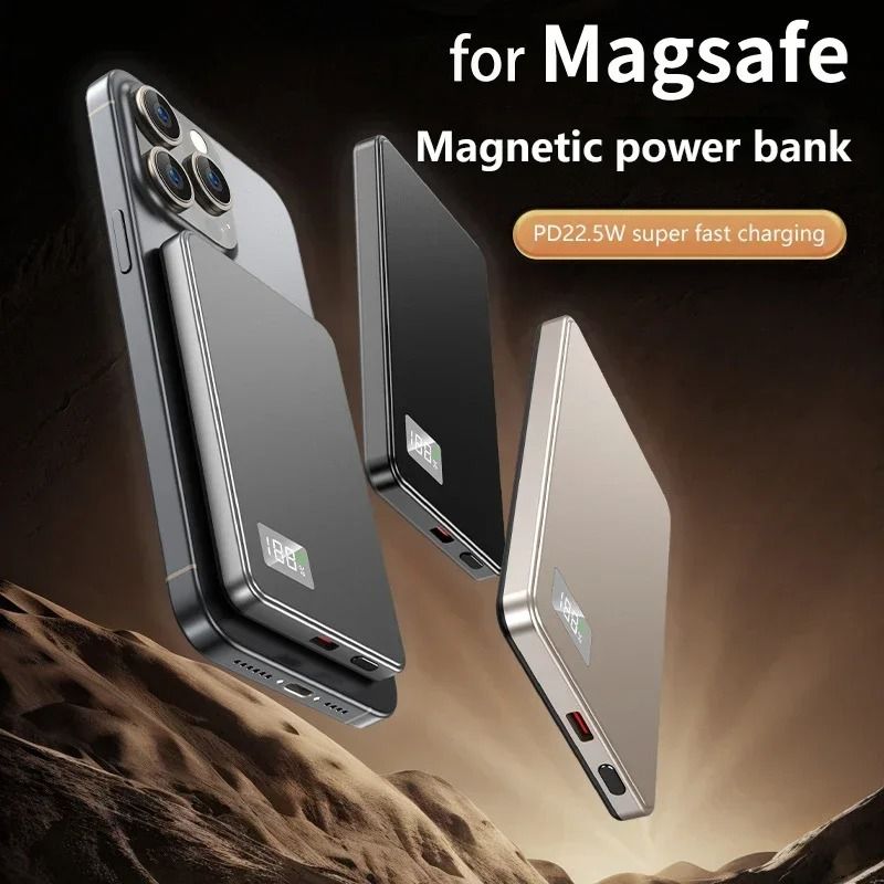 Lenovo 500,000mAh Magnetic Power Bank – PD 22.5W Wireless Fast Charger for MagSafe, iPhone & Samsung