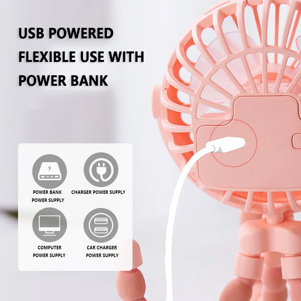 Octopus Handheld Fan – Rechargeable Mini Fan with Night Light & 4-Mode Stand/Hang Design