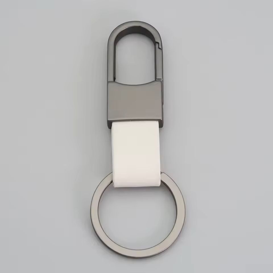Custom Logo Leather & Metal Carabiner Keychain with Double Rings