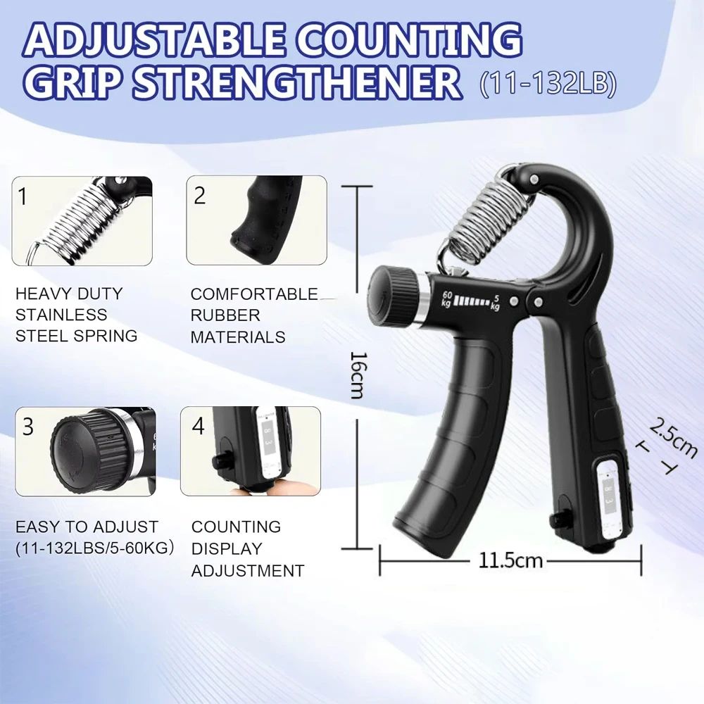 Adjustable Hand Grip Strength Trainer Kit – 5-Piece Hand Grip Strengthener & Finger Exerciser Set