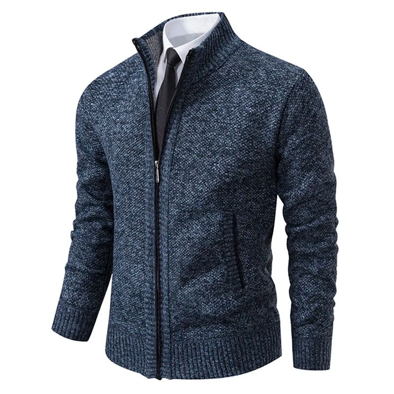 Men Casual Fleece Zipper Stand Collar Cardigan Warm Winter Sweater