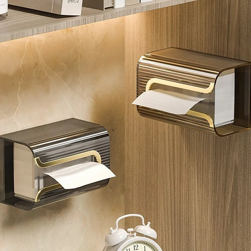 Luxury Wall-Mounted Acrylic Tissue Box Transparent Napkin Holder for Bathroom, Living Room, and Office.