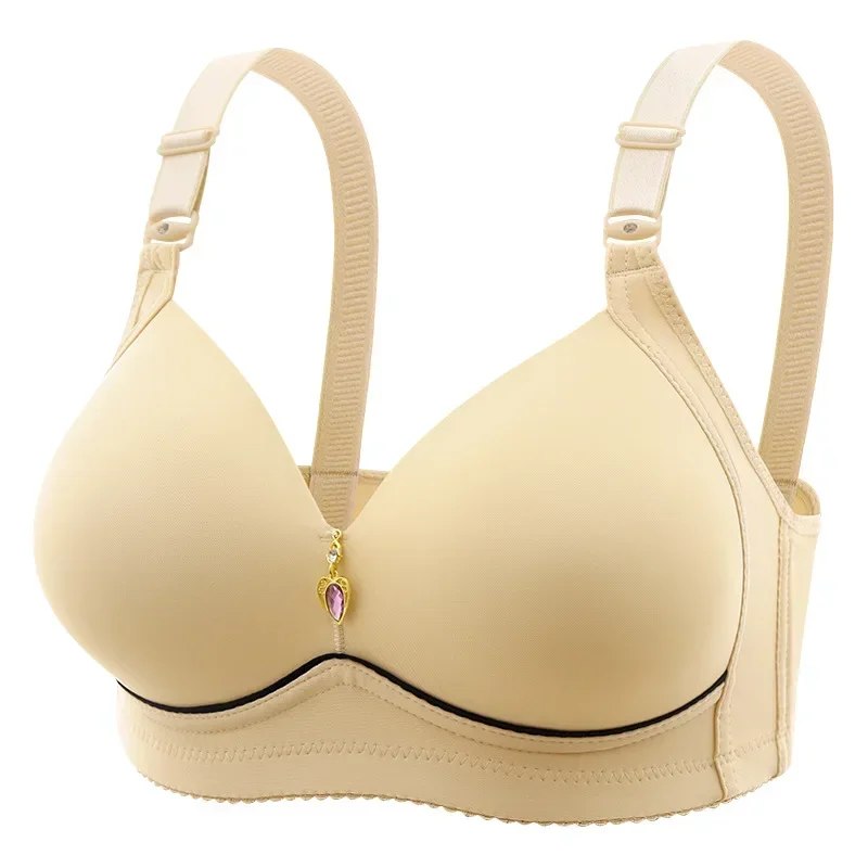 Mom Brassiere Without Steel Ring, Breathable Gathered Ladies Underwear, Non-magnetic Thin Cup, Glossy Obese Female Bra