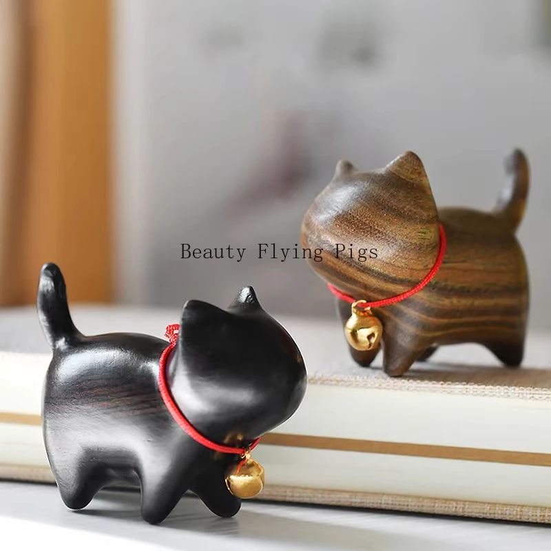 Hand-Carved wooden cat figurine for Shelf, Desk, and Cozy Home Decor
