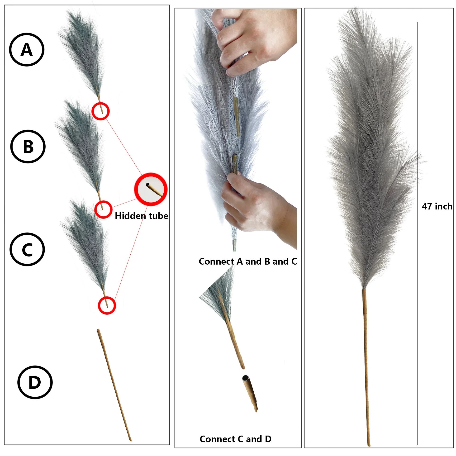 Luxury Tall Faux Pampas Grass Decor 120cm Fluffy Boho Home Accent