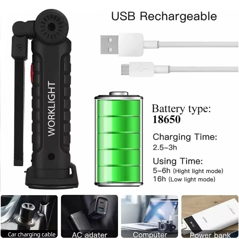 USB Rechargeable Waterproof Camping LED Work Light With Magnet and Hook