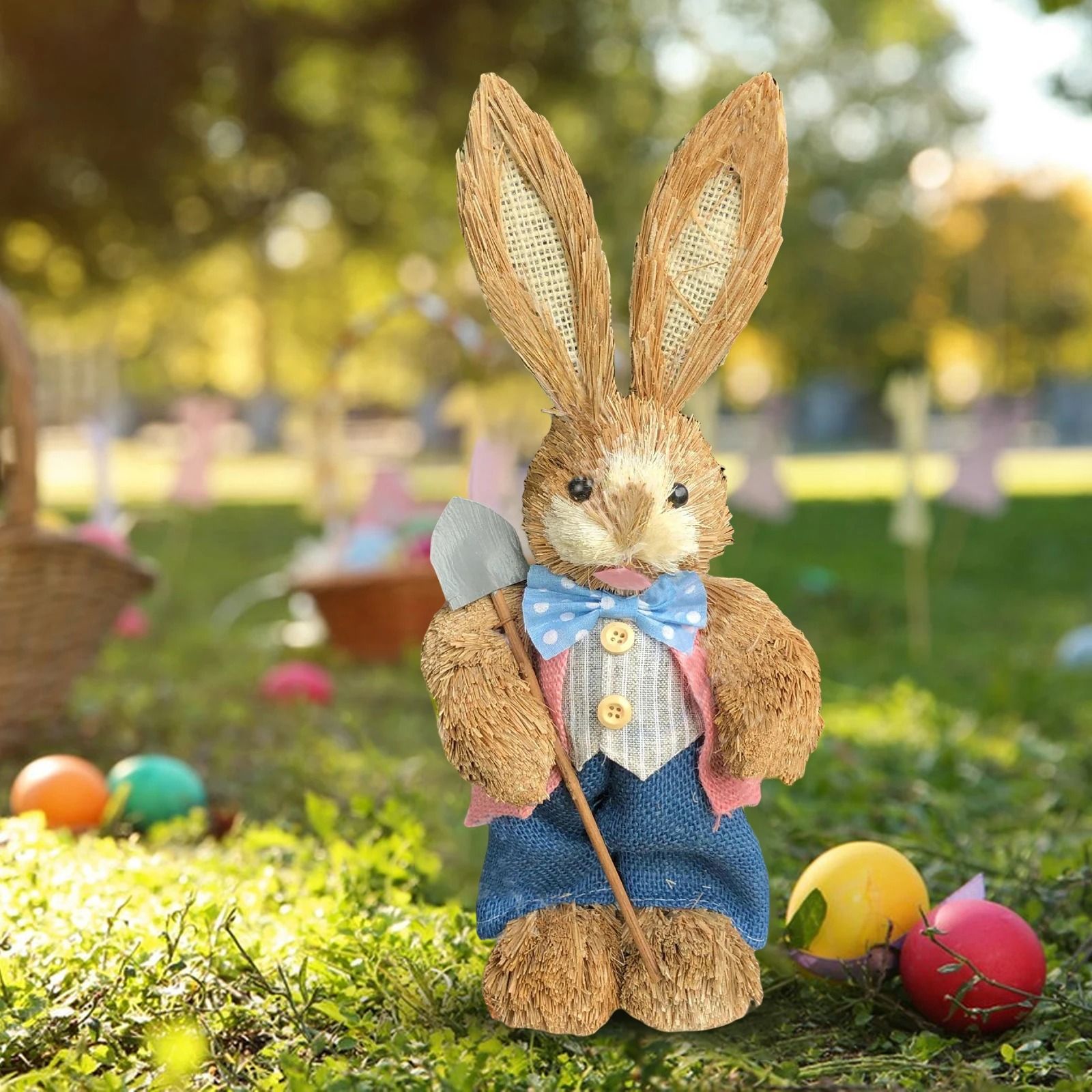 Easter Straw Rabbit Duo – High-Definition Artisanal Botanical Sculptures