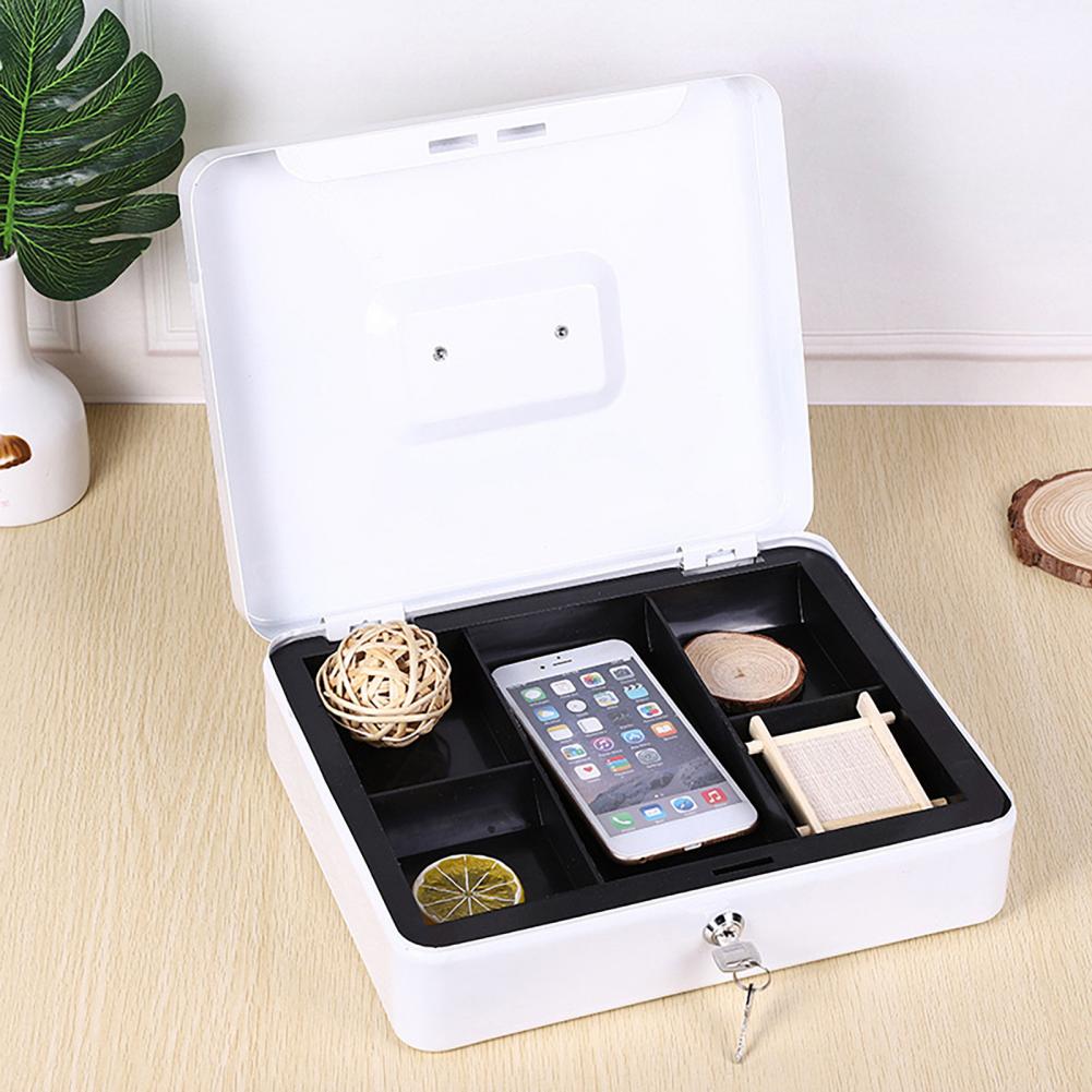 Portable Secure Cash Lock Box with Key Lock Fireproof Metal Money Organizer
