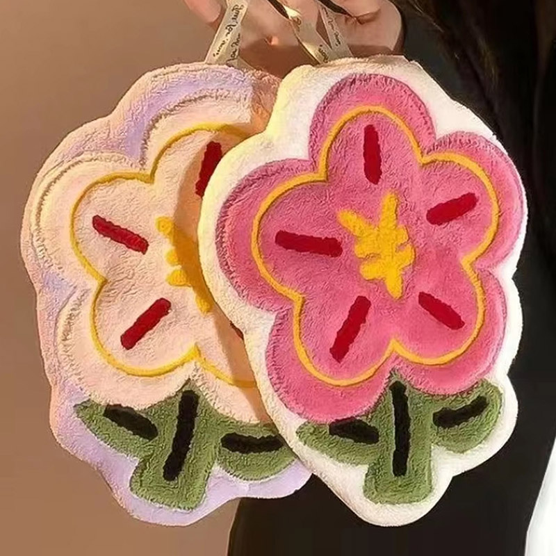 Flower Shape Hand Towel, Super Absorbent Cleaning Cloth for Bathroom, Kitchen, Hanging Hand Wipe, Thicken Hand kerchief
