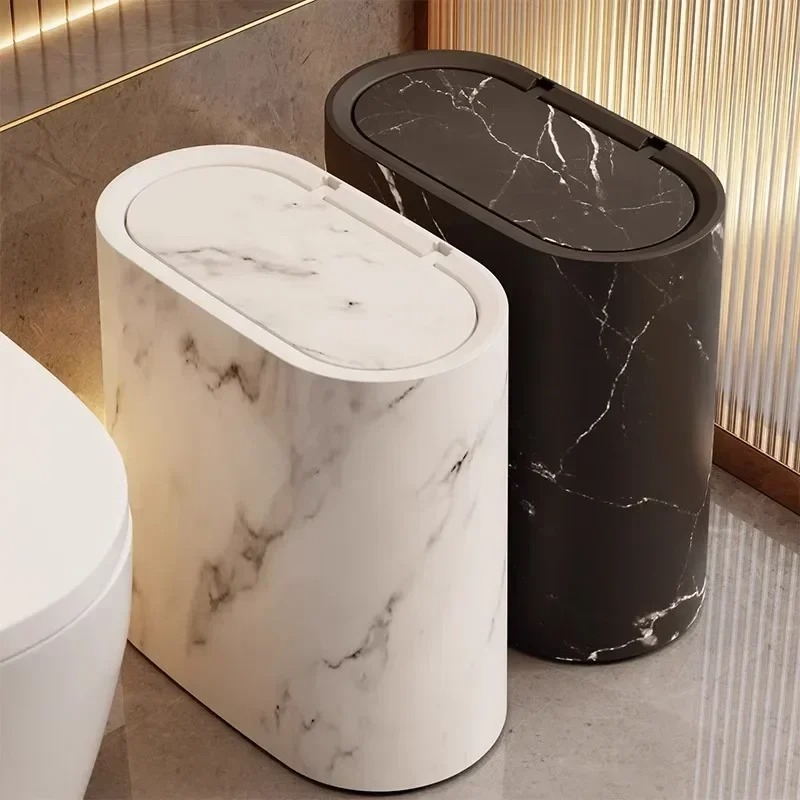 Nordic Marble Texture Odor Proof Press Type Wastebasket Narrow Toilet Trash Bin Bathroom Accessories