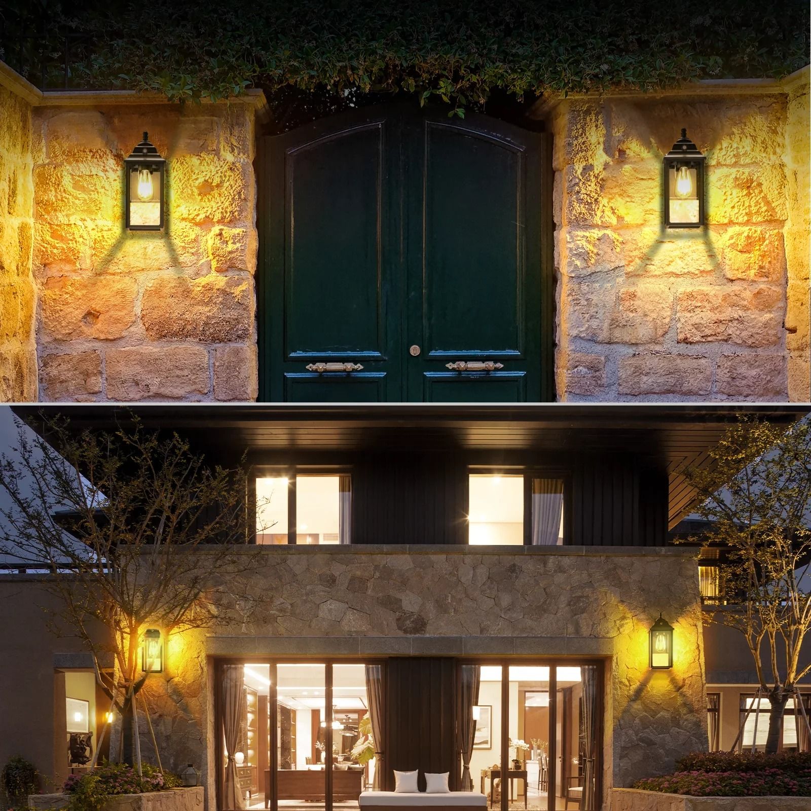 2 Pack Black Outdoor Wall Sconce Lantern for Porch and Garage