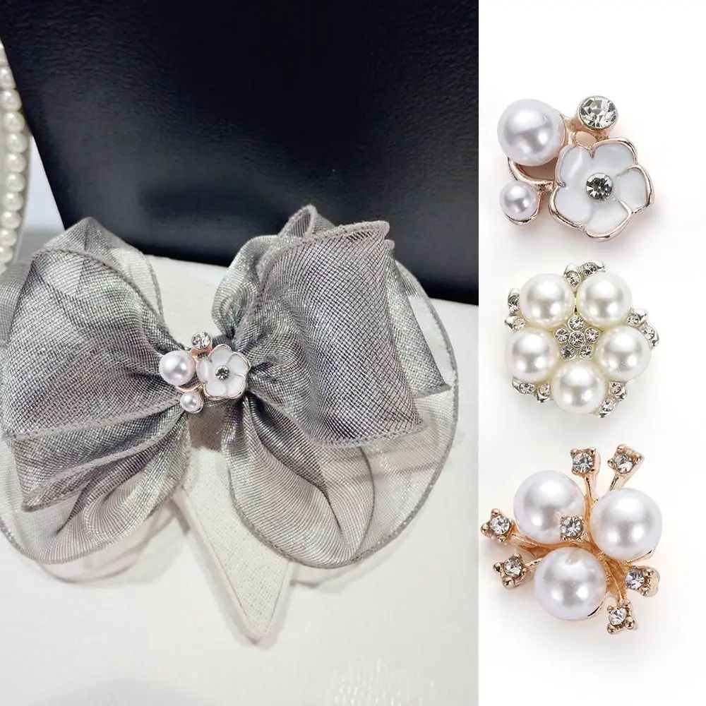 10PCS Flower Rhinestone Pearl Buttons Alloy Crystal DIY Wedding & Craft Embellishments