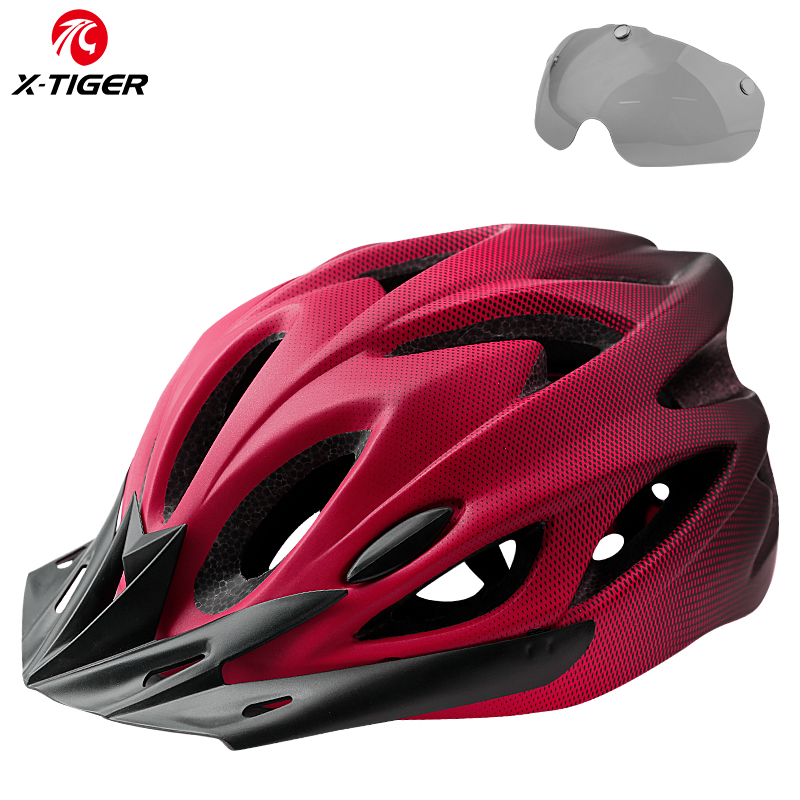 MTB Bike Helmet, Ultralight Cycling Helmet with LED Lights, Integrally Molded Safe Sports Hat, Goggles Visor Included