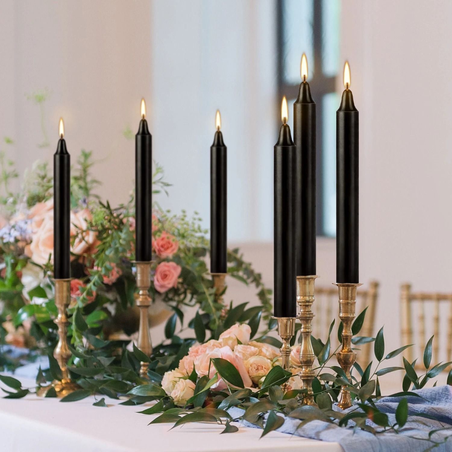 Classic Black Dinner Candles Set Drip Free Unscented Table Candles Pack of 20