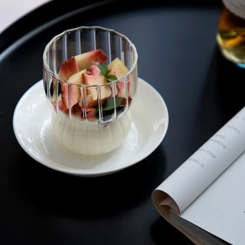 Ribbed Aesthetic Glass Coffee Cup