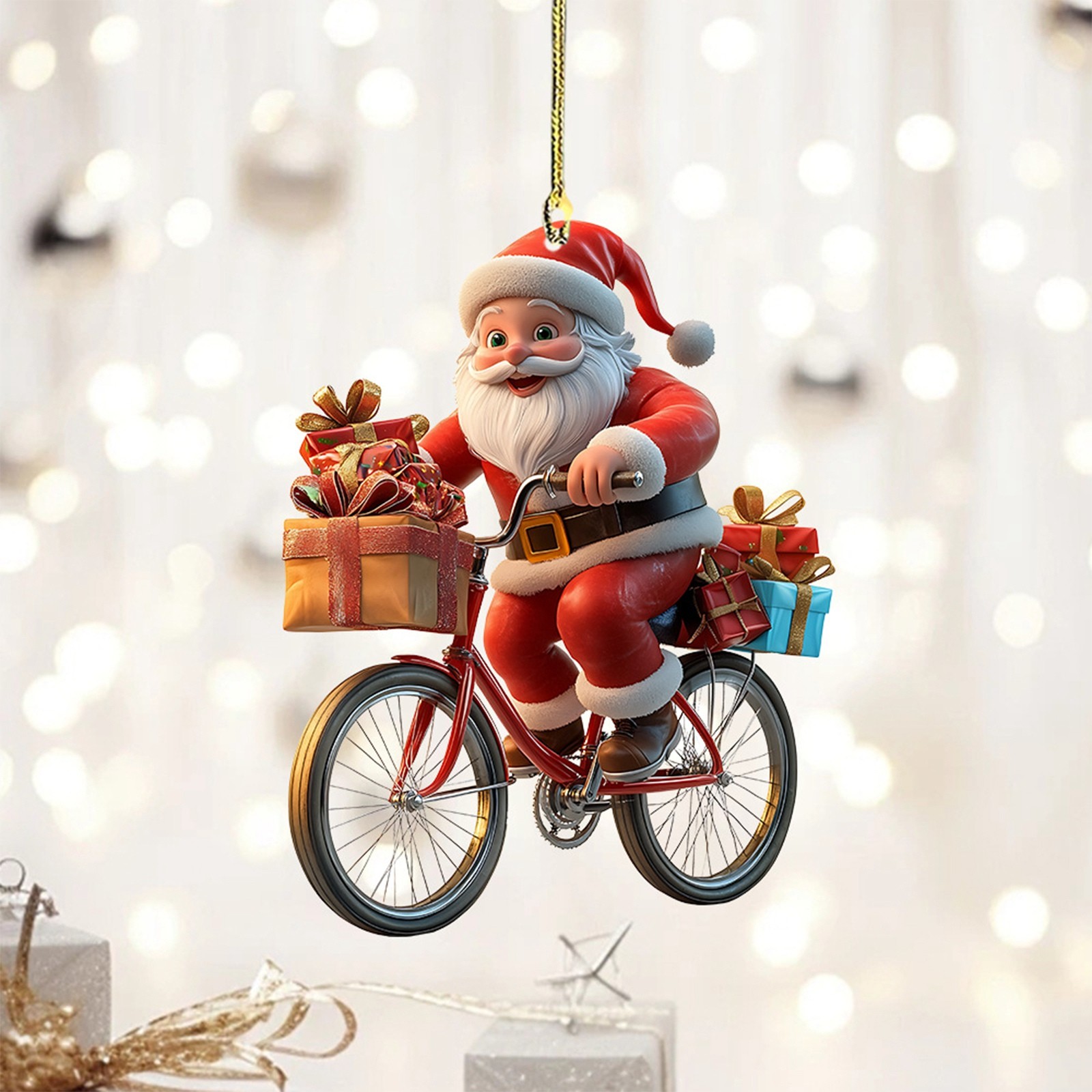 Cartoon Santa Claus Bicycle Gifts, 2d Acrylic Winter Decorative Hanging, Christmas Pendants Christmas Tree Decoration
