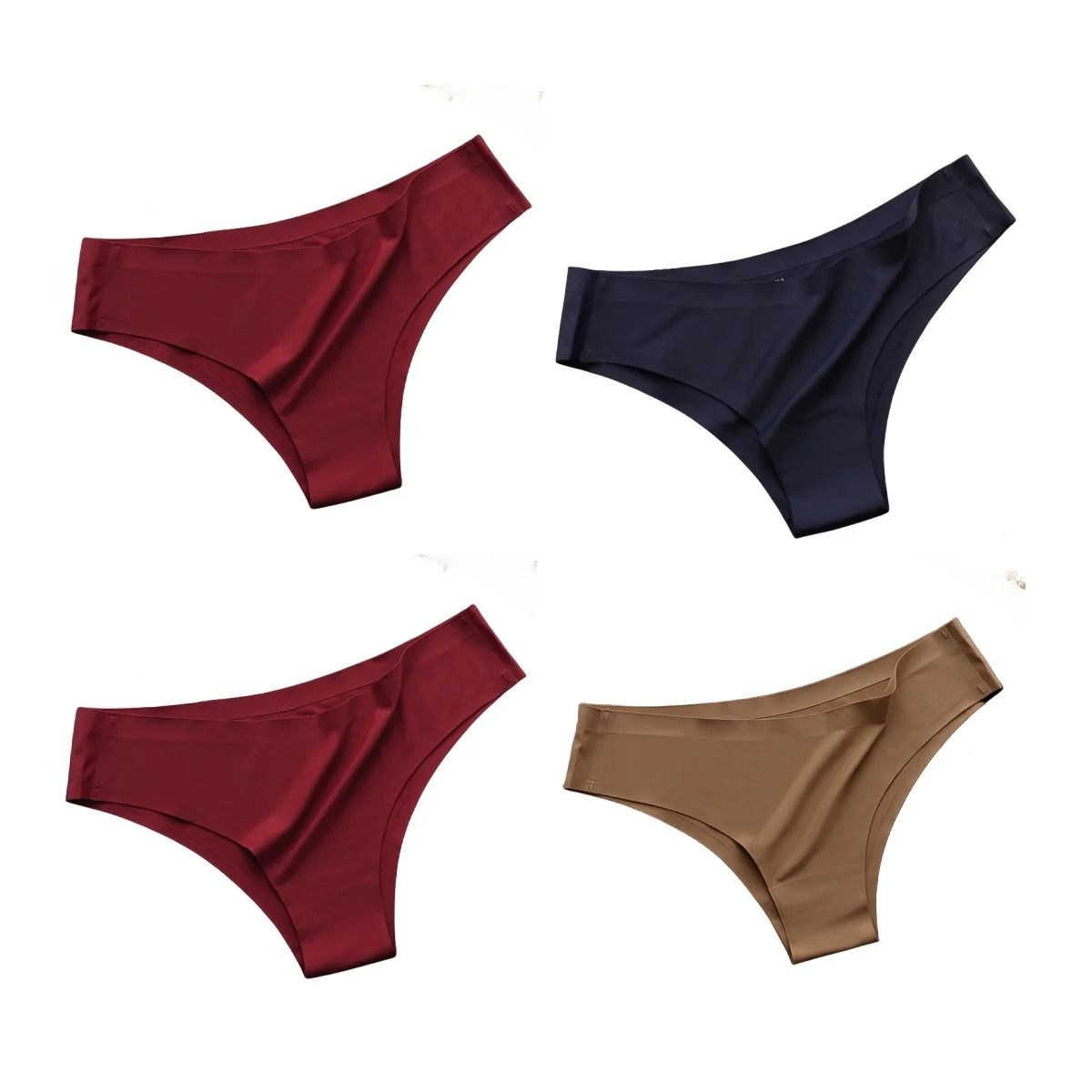 Seamless Ice Silk Low Waist Thong Panties Set of 4