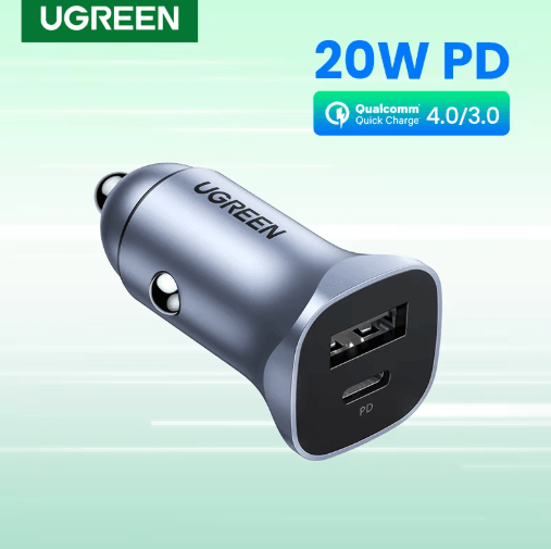 UGREEN 24W Dual Port Car Charger – Fast Car Charger with QC 4.0 & USB-C Fast Charging for iPhone, Samsung & Android