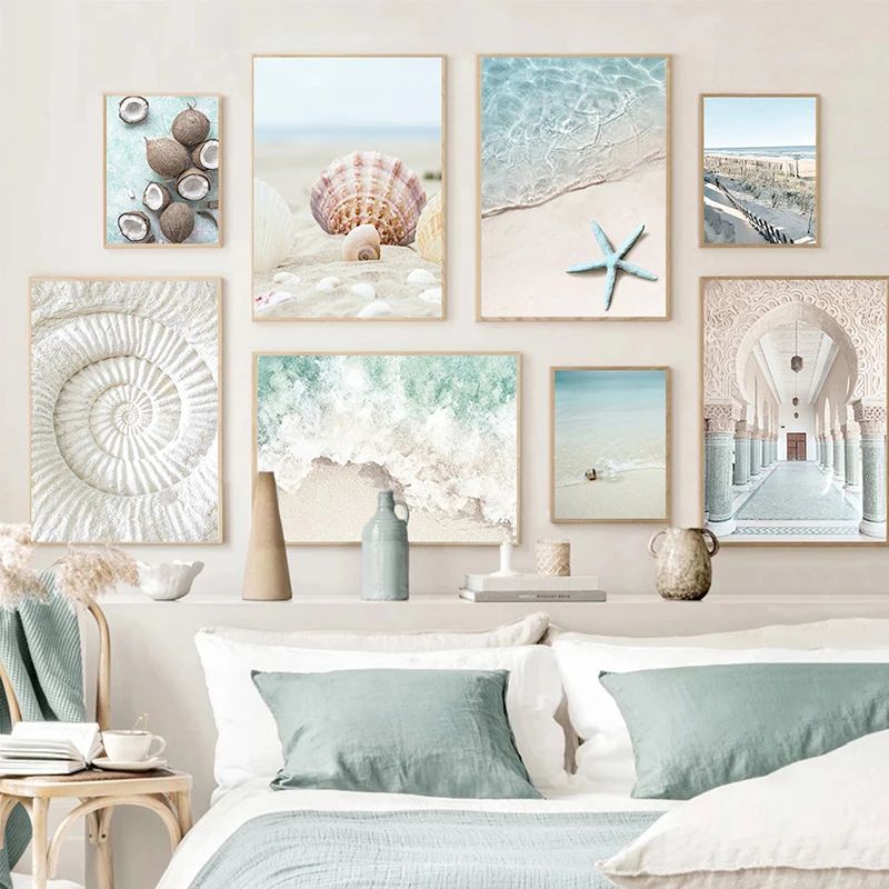 Tropical Beach Shell Wall Art Canvas Ocean Aesthetic Living Room Decor