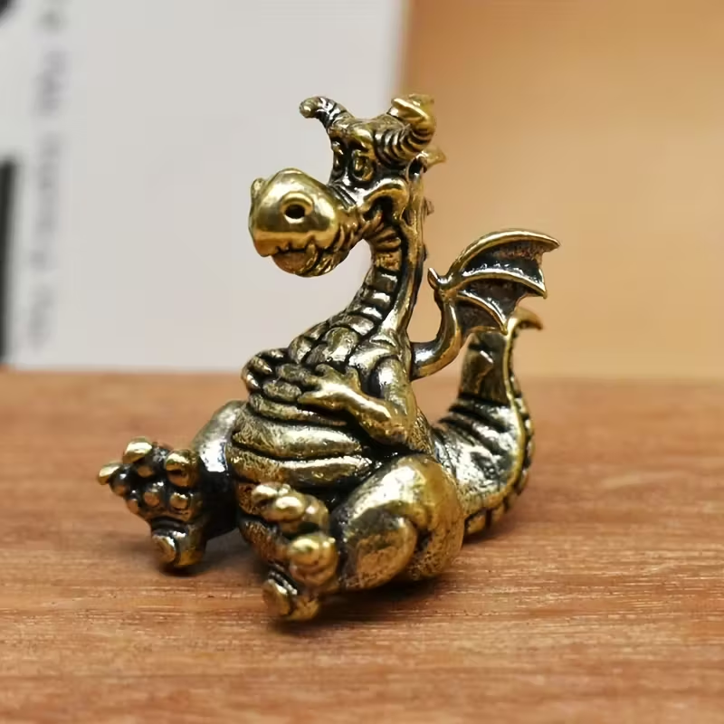 Vintage Brass Dragon Figurine Statue for Home Decor Feng Shui Lucky Ornament