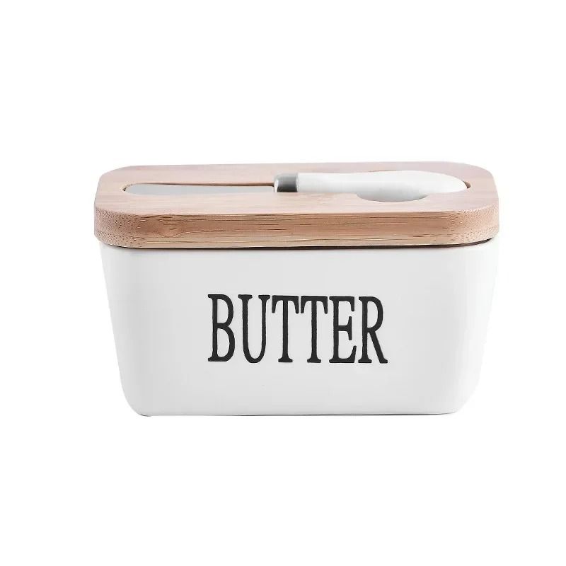 Artisan Ceramic Butter Keeper with Bamboo Lid