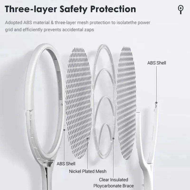 Electric Mosquito Swatter, Fast Charging Racket Kill Fly Bug Lamp with Safety Insulated Battery & ABS Adjustable Design