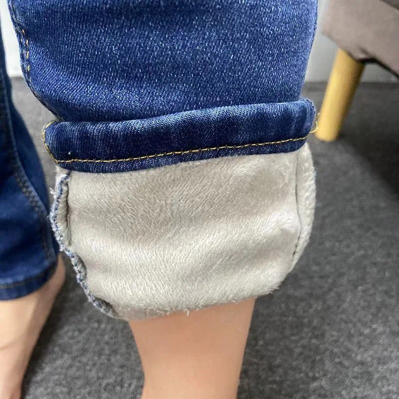 Womens Fleece Lined Thermal Jeans Warm Stretch Skinny Winter Denim Pants