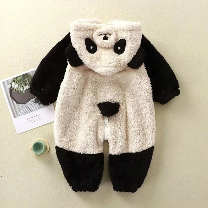 Cartoon Panda & Bunny Winter Fleece Romper