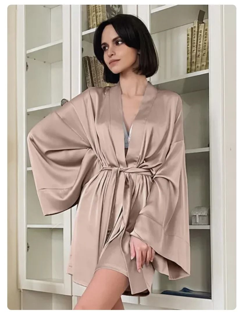 Sexy Flare Sleeve Dressing Gown – Professional V-Neck Nightwear & Loose Black Robe with Sashes